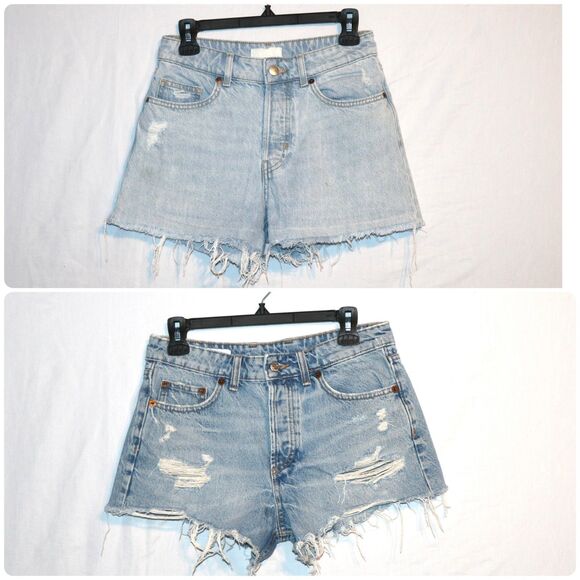 Zara Pants - Bundle Zara / H&M Light Blue Distressed Denim Cutoff Shorts (Size 4)